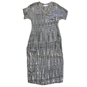 Walker & Wade Maxi Dress Womens Small Gray VNeck Short Sleeve Beaded Kaftan